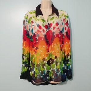 TRAVEL ELEMENTS Water Color Shear Collared Blouse
